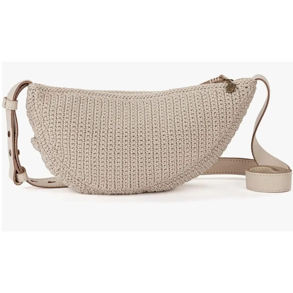 The Sak Tess Crochet Sling - Small Crescent Crossbody Bag with Zipper